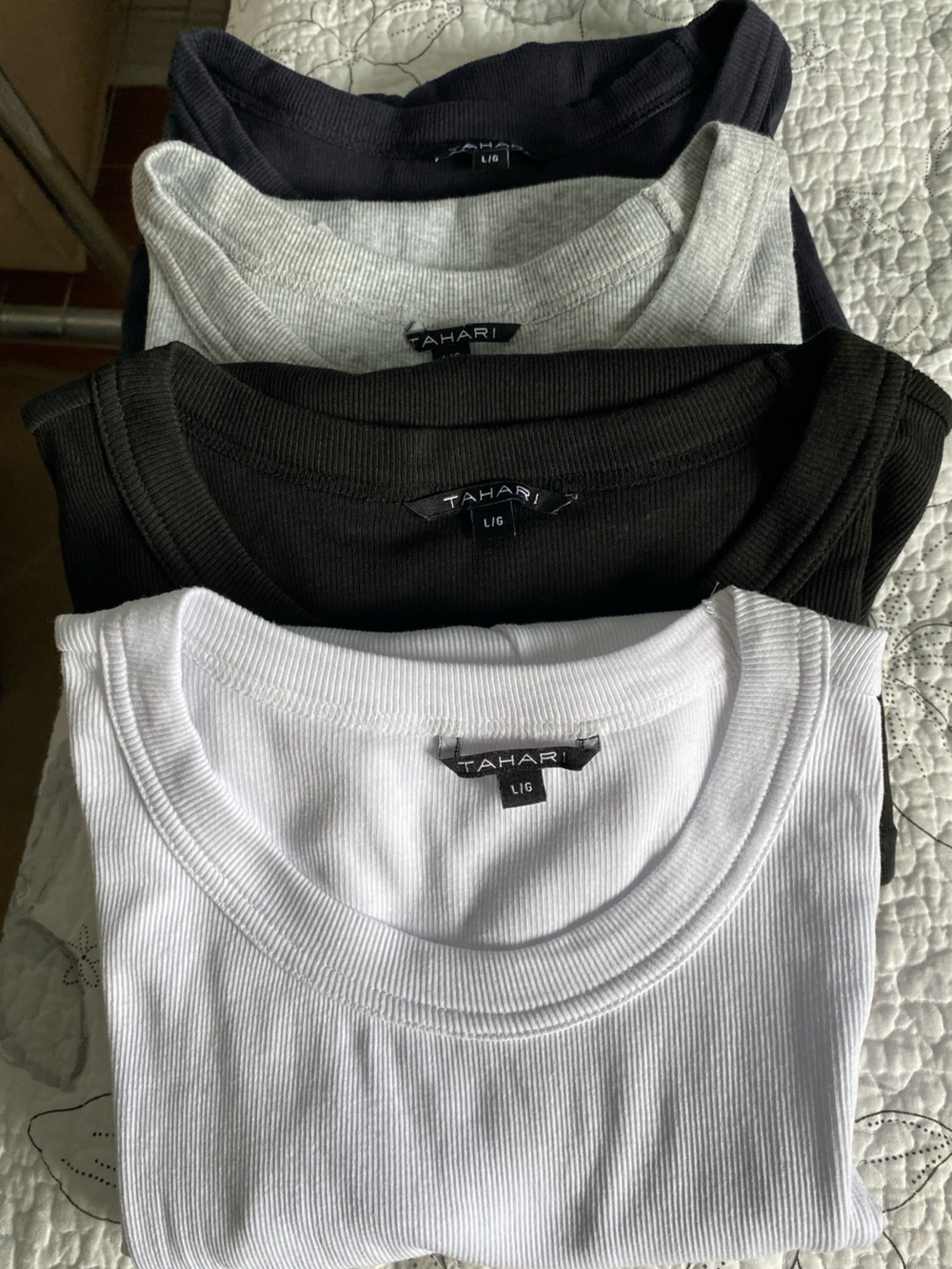NWOT Tahari Women’s Ribbed short sleeve Top - White, Black, Gray, Navy